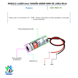 MODULO LASER 6MM 650NM 5MW 5V DE LINEA ROJA