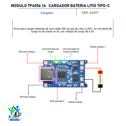 MODULO TP4056 1A CARGADOR BATERIA LITIO TIPO C