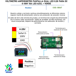 VOLTIMETRO AMPERIMETRO DUAL LED 0.28 PULGADAS DC 0-100V 10A AZUL/VERDE